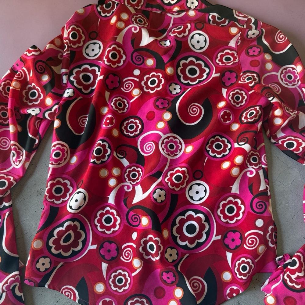 Vintage MaryKate and Ashley Olsen Pink Floral Swirl Button-Up Blouse Very Y2K